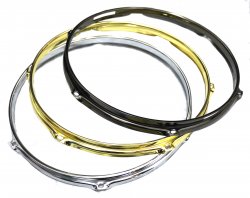 12" 6 Hole 2.3mm Triple Flange Drum Hoop, Chrome, Brass, Black